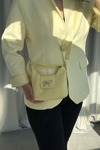 LEONAS Women's Hand and Shoulder Bag Kittye Yellow with Ribbon Buckle