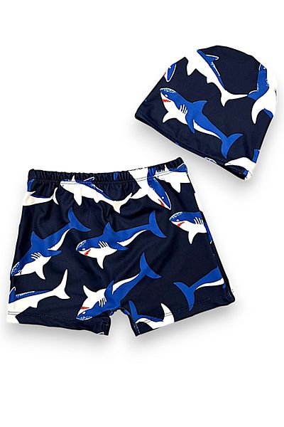 Lolliboomkids Boy's Navy Blue Color Dinosaur Patterned Hipster Model Checkered Swimsuit Set