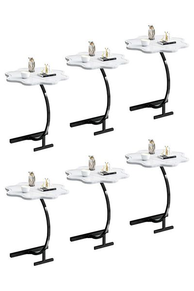 Generic 6-Pieces Modern Coffee Table C-Shaped Side Table with Wood Top in Flower Shape and Metal Frame White