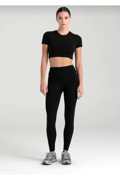 ROGEN FİT Recovery High Waist Diving Fabric Leggings – Crop 2 Piece Set