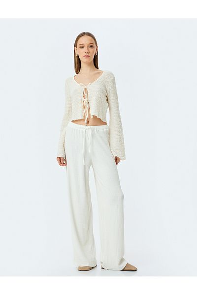 Koton New Season High Waist Wide Leg Trousers with Laces at the Waist