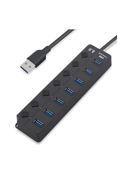 TECHSTAR ® HB7 USB Hub, 3.0 High Speed, 7 USB 3.0 Ports, On/Off Button, High Speed USB 3.0 Connection