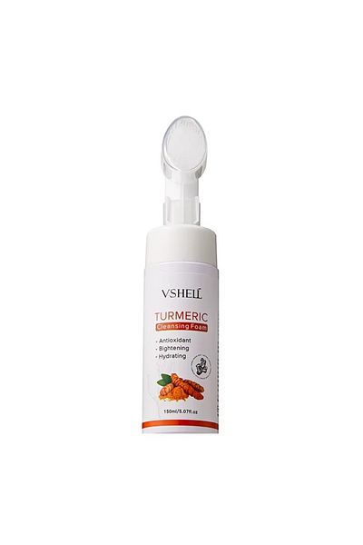 VSHELL Spumă de curățare facială cu turmeric, 150 ml, cu perie de curățare, hidratantă, iluminatoare, antioxidantă