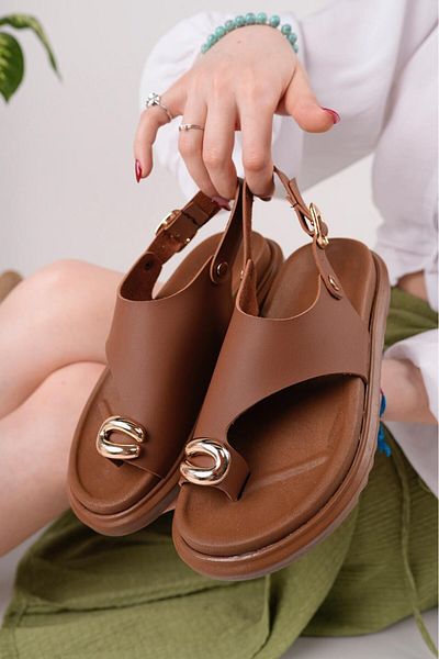MRVN MERVINA Vegan Leather Sandals with Spring Buckle Strap