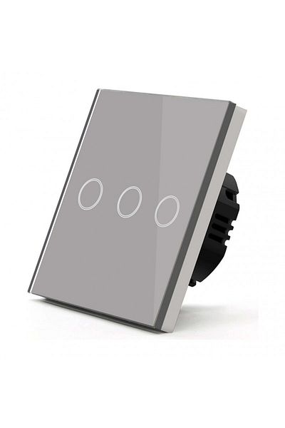 TECHSTAR Întrerupător tactil ®, sticlă securizată, design modern, iluminare LED, 3 faze, gri
