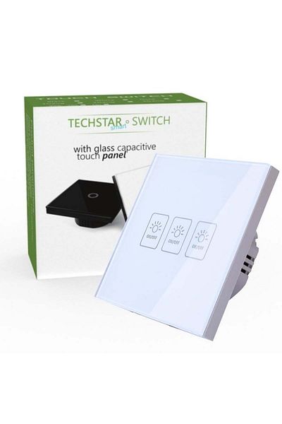 TECHSTAR ® Tg02 Touch Switch, Tempered Glass, Modern Design, Led Lighting, 3 Phases, White