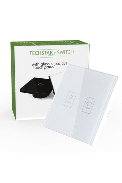 TECHSTAR ® Tg02 Touch Switch, Tempered Glass, Modern Design, Led Lighting, 2 Phases, White