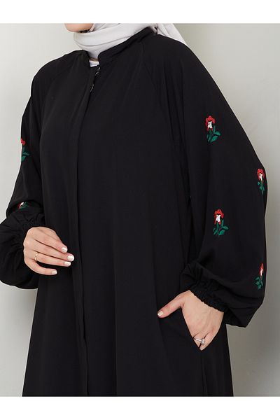 MY QILAM 10 NUMARA FASHION TESETTURE ΡΟΥΧΑ ΓΥΝΑΙΚΕΙΑ ΜΕ ΣΧΕΔΙΟ ΛΟΥΛΟΥΔΙΩΝ MEDINA ΜΕΤΑΞΩΤΟ ΤΣΕΠΗ ΜΕ ΦΕΡΜΟΥΑΡ FERACE ΜΑΥΡΟ ABAYA