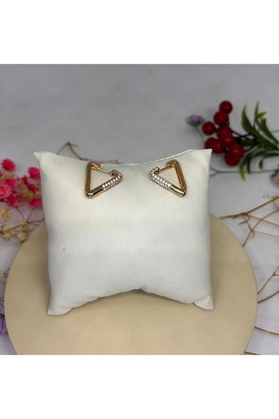 ısıkkonya Stainless Tarnish Triangle Stone Clip Earrings [Allergy-Free Product]