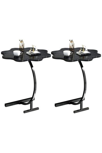 Generic 2-Pieces Modern Coffee Table C-Shaped Side Table with Wood Top in Flower Shape and Metal Frame Black