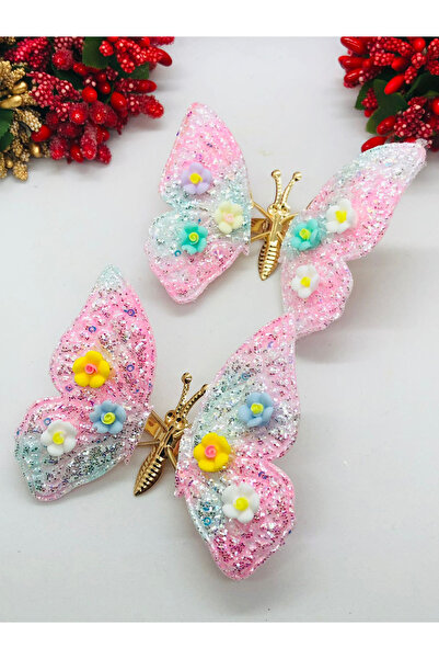 İnDerin Cataramă cu pensă fluture argintie, 2 bucăți, colorate