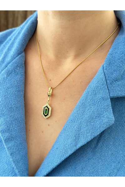 mibrillo قلادة باجيت من الفولاذ باللون الأخضر