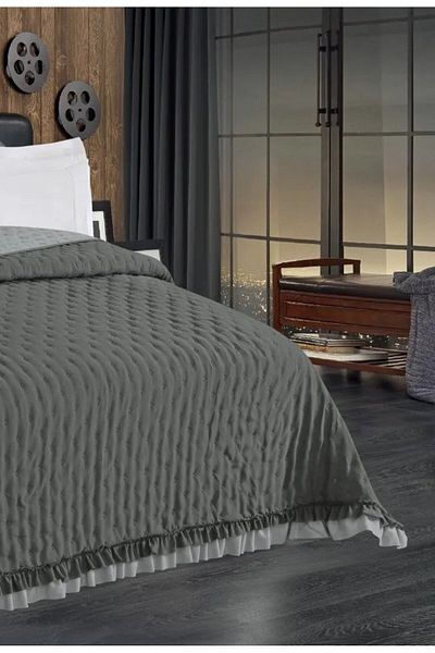 Bikaya Home Adriana Ruffled Double Size 200X220 cm Bedspread - Without Pillowcase