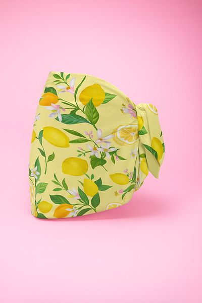 pistore Yellow Lemon and Branch Patterned Short Pareo Satin Does Not Show Underwear Women's Beach Dress New Season