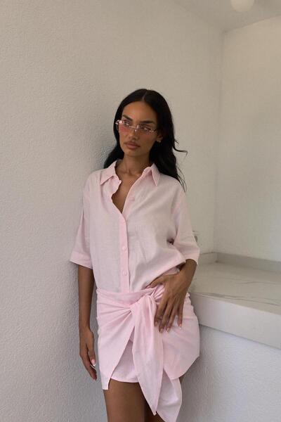 South Coast Pink Linen Shirt and Skirt Set