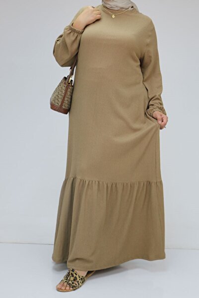 Eslina 32024 Plus Size Ruffled Wrap Dress - Mink