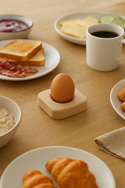 viveres Natural Wooden Egg Cup – Single Egg Stand Tableware Presentation Breakfast Breakfast Organizer