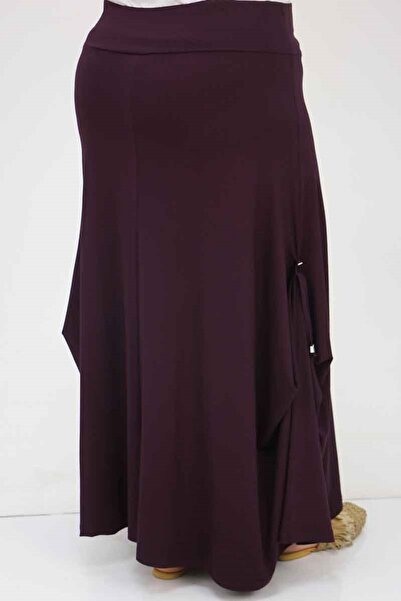 Eslina 55001 Large Size Buttoned Combed Cotton Skirt - Plum