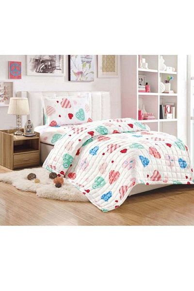 Moon 3-Piece Comforter Set Microfiber White/Blue/Pink 200x150cm