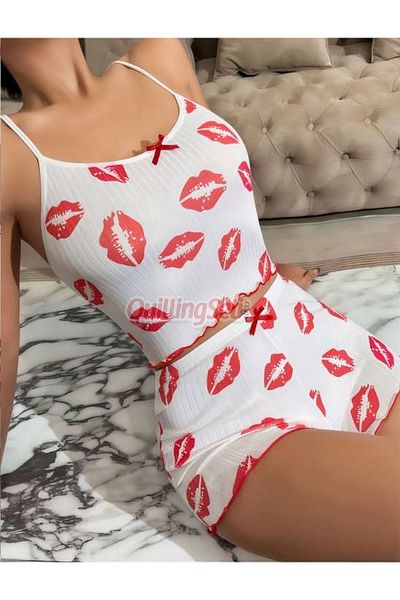 quilling Patterned Knitted Fabric White Color S-10 Lycra Shorts Pajama Set: Softness and Elasticity Together!