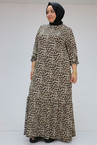 Eslina 32024 Plus Size Ruffled Wrap Dress - Mink-Beige