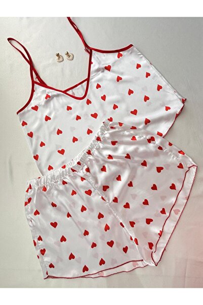 İNKO İÇ GİYİM Σετ πιτζάμες Red Heart Satin με ρυθμιζόμενο λουράκι