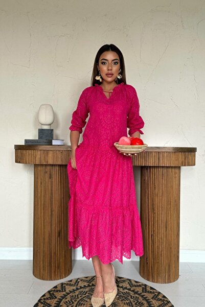 İbrahim Burak Etiler Collection Fuşya Dantelli New Elbise