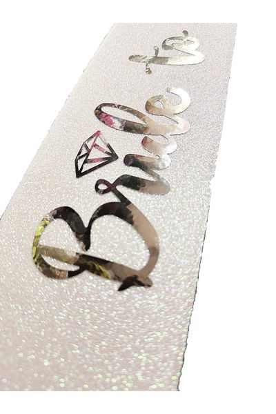 NLB TİCARET White with Silver Italic Wedding Ring Bride to Be Written Silvery Sparkling Sash Belt 10 cm Width
