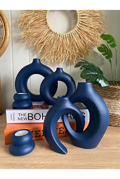 Porselian Set decorativ de 6 vaze din ceramică boemă și suporturi pentru lumâ...