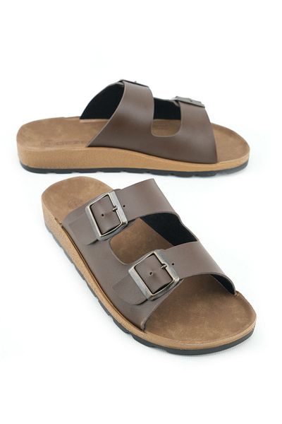 GEZER Summer Men's Two Buckle Adjustable Comfortable Sole Faux Leather Daily Slippers