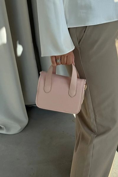 LEONAS Small Size Women's Hand and Shoulder Bag Wora Pink with Stitching Detail