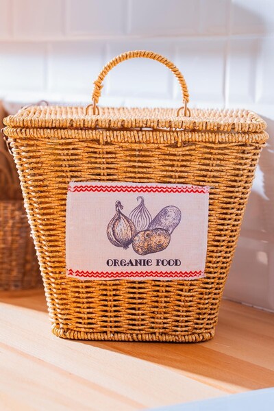 ACAR 7868 Nomad Kare Kapaklı Hasır Patates & Soğan Sepeti Krem