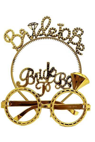 NLB TİCARET Bride To Be Written Crown and Bride To Be Written Glasses Set Gold Color