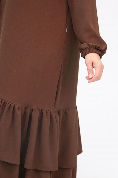 Eslina 56004 Пола с волани и еластични ръкави, големи размери, Airobin Abaya - кафява