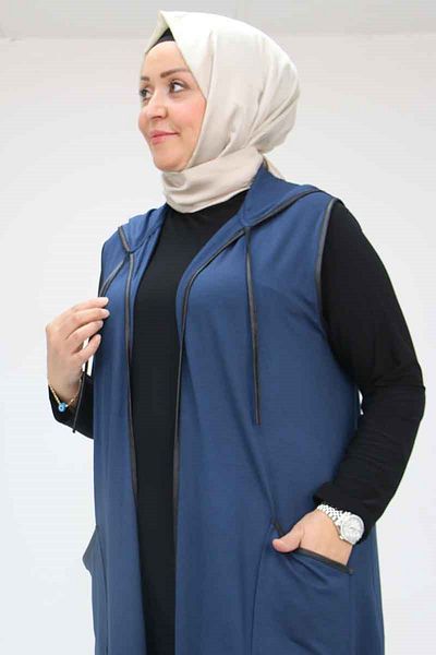 Eslina 54001 Large Size Waterport Piping Combed Cotton Vest - Navy Blue