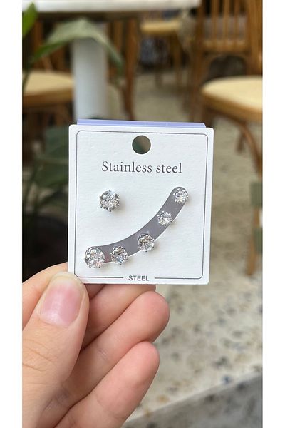 ZEYCE 6-Piece Silver Color Round Pattern Tarnish-Free Diamond Model Earrings