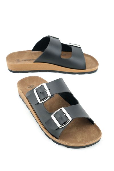 GEZER Summer Men's Two Buckle Adjustable Comfortable Sole Faux Leather Daily Slippers