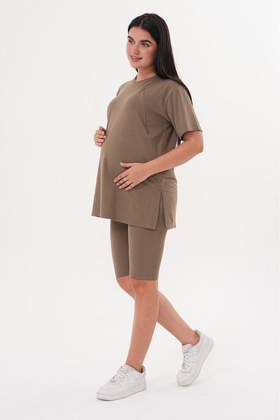 BIG LESSON Maternity Stretchy Cotton Adjustable Waist Leggings Shorts Set