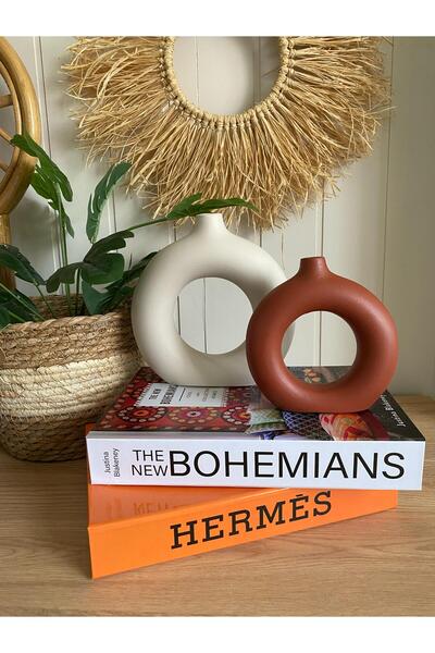 Porselian Set de 2 vaze cu cerc boem (MARE 18X18CM, MIC 14X13,5CM)