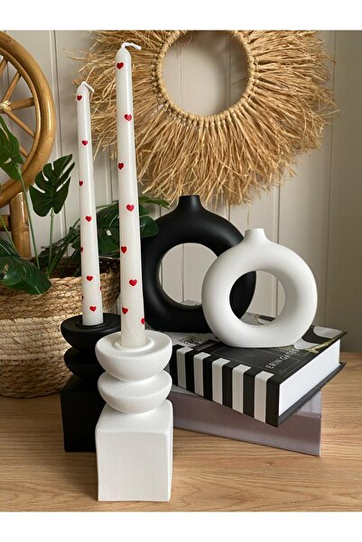 Porselian Set decorativ de 4 vaze boeme, 2 vaze cu inele, 2 suporturi pentru ...