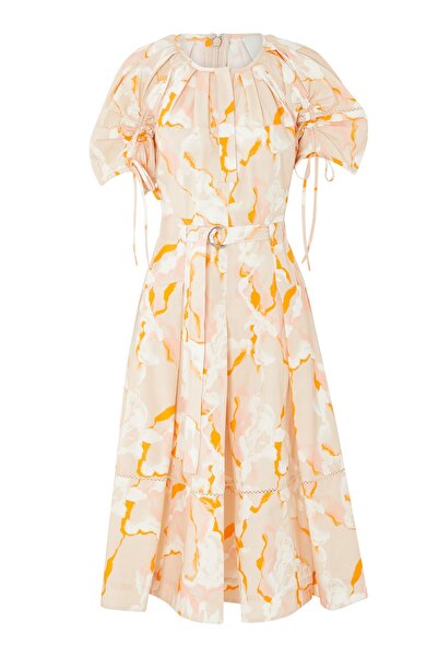 3.1 Phillip Lim Abstract Vines Gathered Sleeves Belted Waist Detail Dress