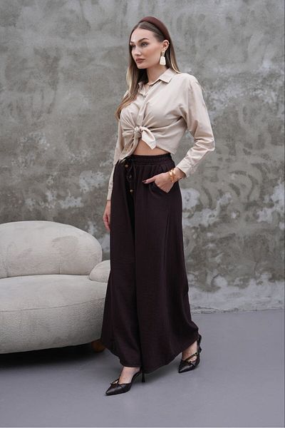 MODAMOR Textured Wide Leg Trousers Brown