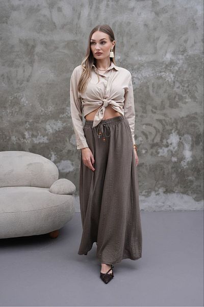 MODAMOR Textured Wide Leg Pants Smoke Gray