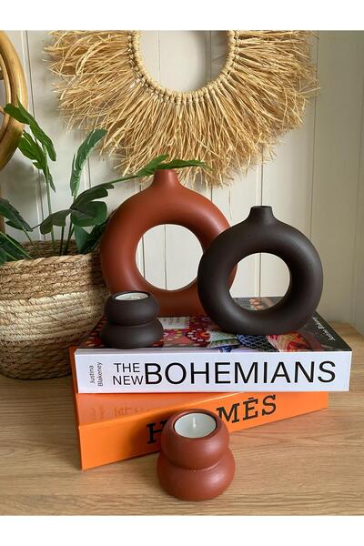 Porselian Set decorativ de 4 vaze boeme și suporturi pentru lumânări |   Vază...