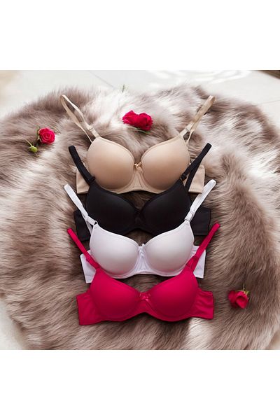 minossa Women's Padded Support Underwire Gathering 4-Piece Bra Set
