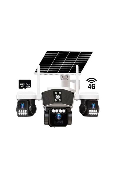 e-Wantay Cameră Supraveghere 4g 3 În 1, 3x3mp, Sim, Solar, Pir, 16000mah, Noapte Color, Card 64gb