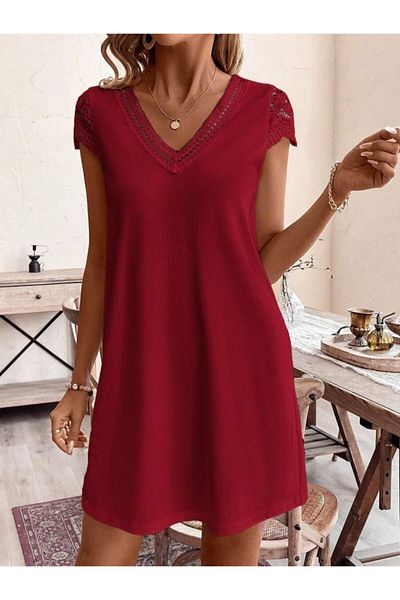 mall of gkc Women's Short Sleeve V-Neck Viscose Dress
