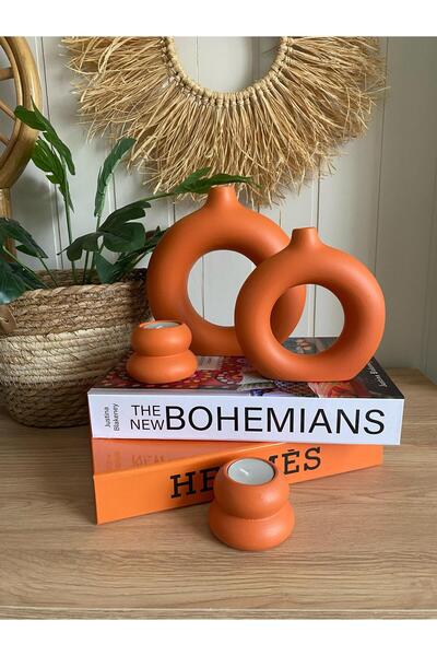 Porselian Χειροποίητο Σετ Βάζα και Κηροπήγιο Μποέμικο 2 τεμαχίων |   Μονόχρωμ...