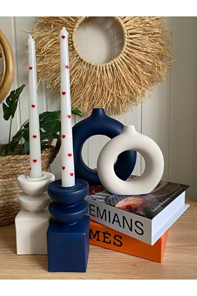 Porselian Set decorativ de 4 vaze boeme, 2 vaze cu inele, 2 suporturi pentru ...