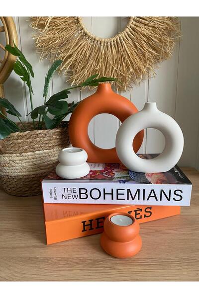 Porselian Set decorativ de 4 vaze boeme și suporturi pentru lumânări |   Vază...